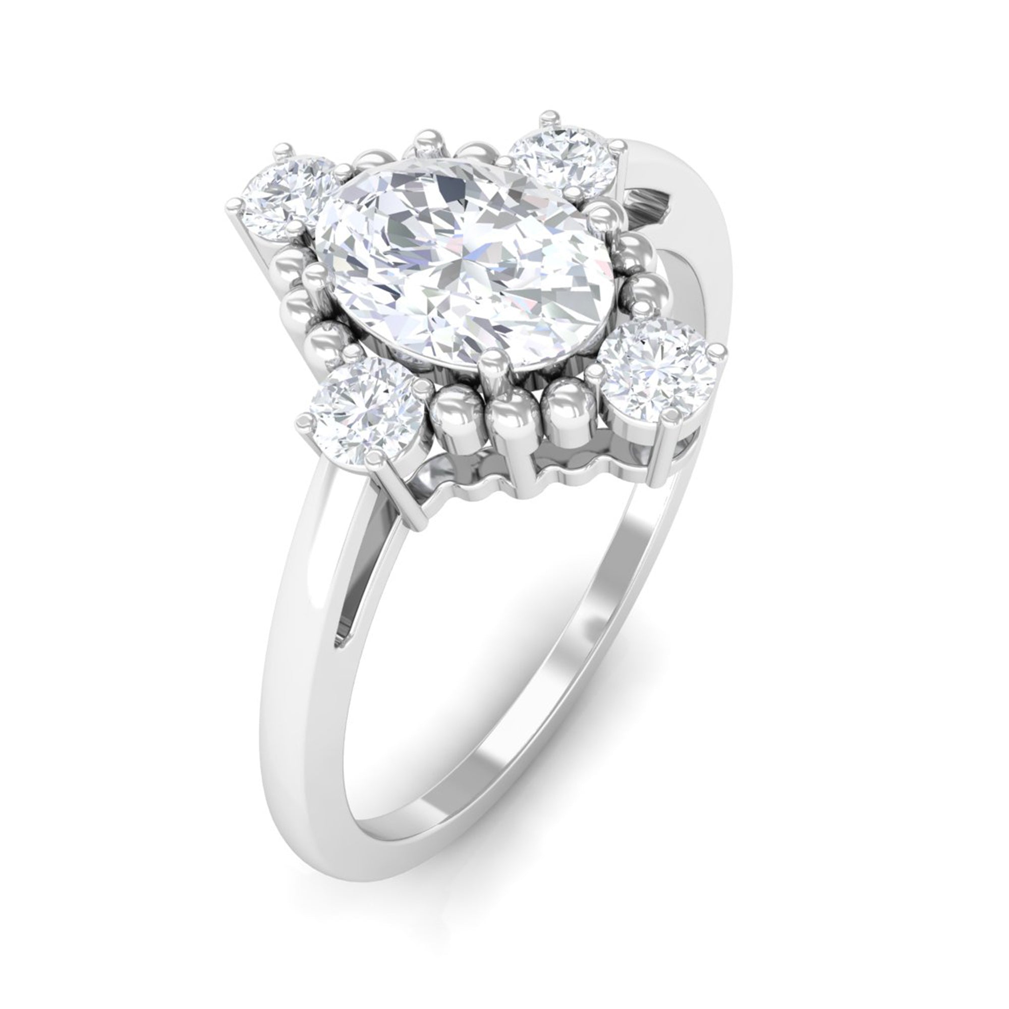 1 Carat Vintage Style Oval Cubic Zirconia Engagement Ring with Beaded Detail