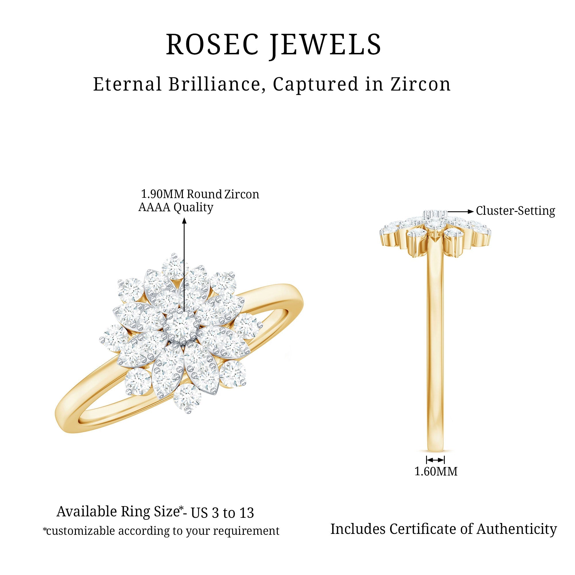 Certified Cubic Zirconia Flower Cluster Engagement Ring