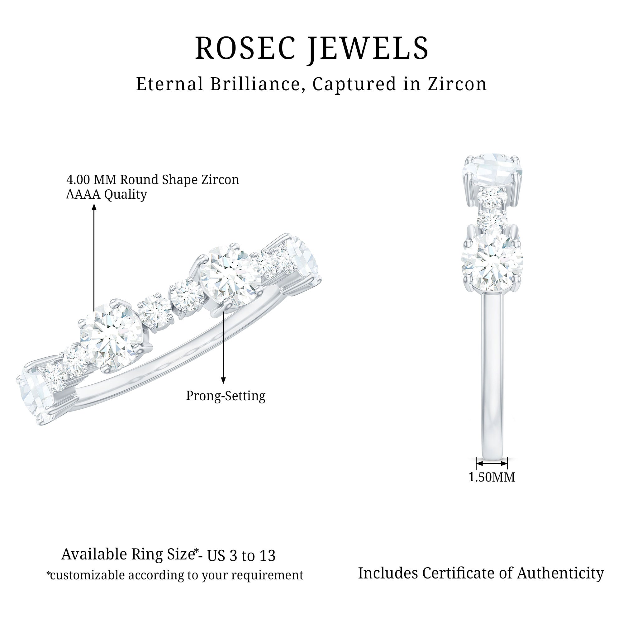 Cubic Zirconia Half Eternity Wedding Anniversary Ring