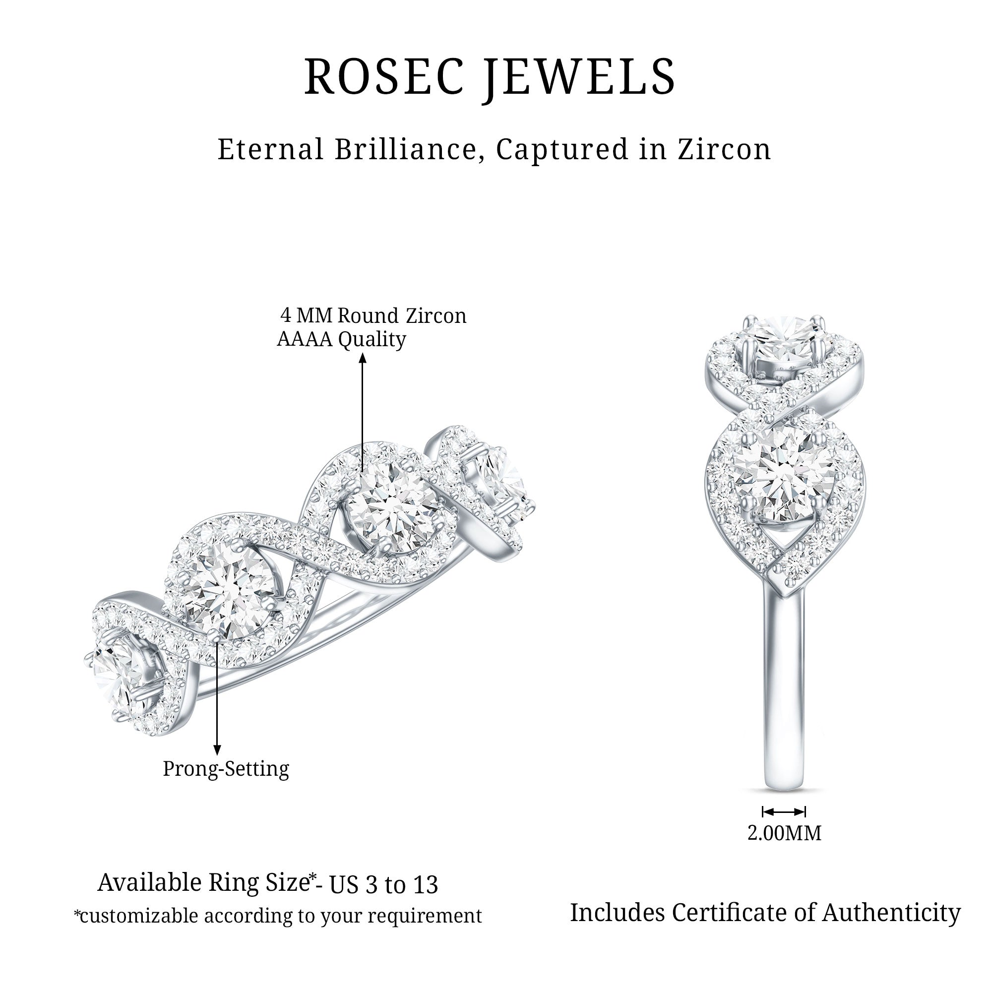 Cubic Zirconia Braided Half Eternity Band Ring
