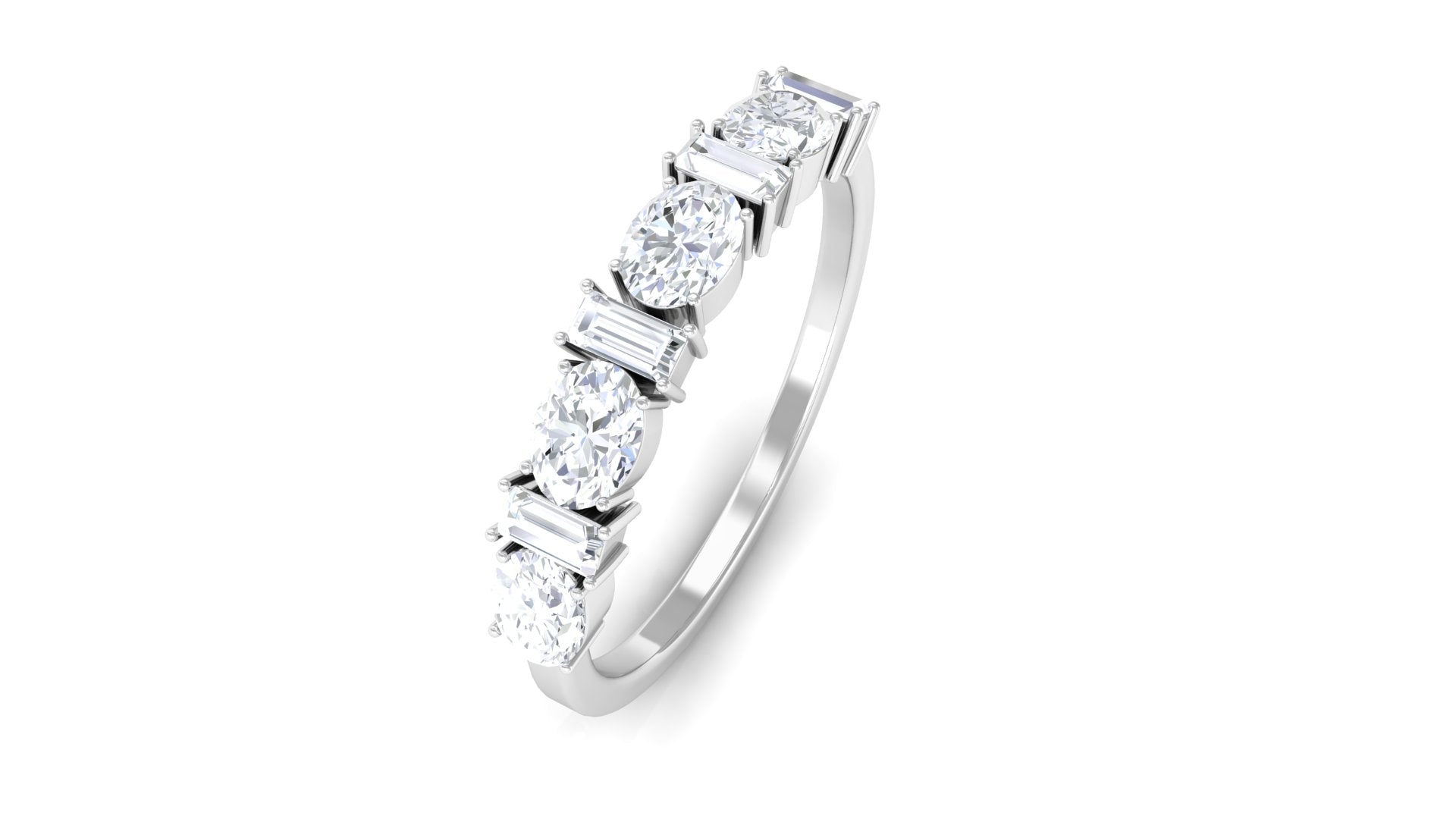 Oval and Baguette Cut Zircon Wedding Half Eternity Ring