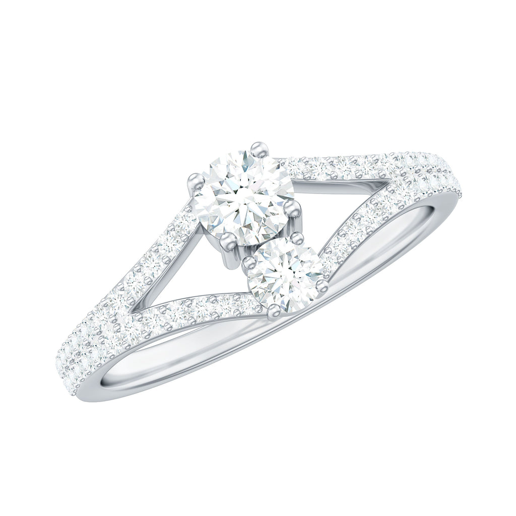 3/4 CT Zircon Two Stone Engagement Ring with Split Shank