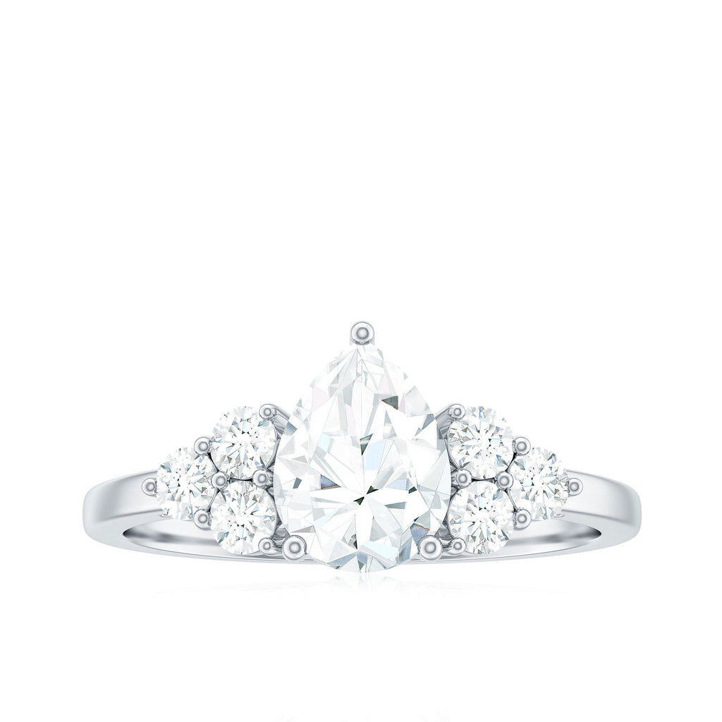 Zircon Teardrop Engagement Ring with Cluster Accent