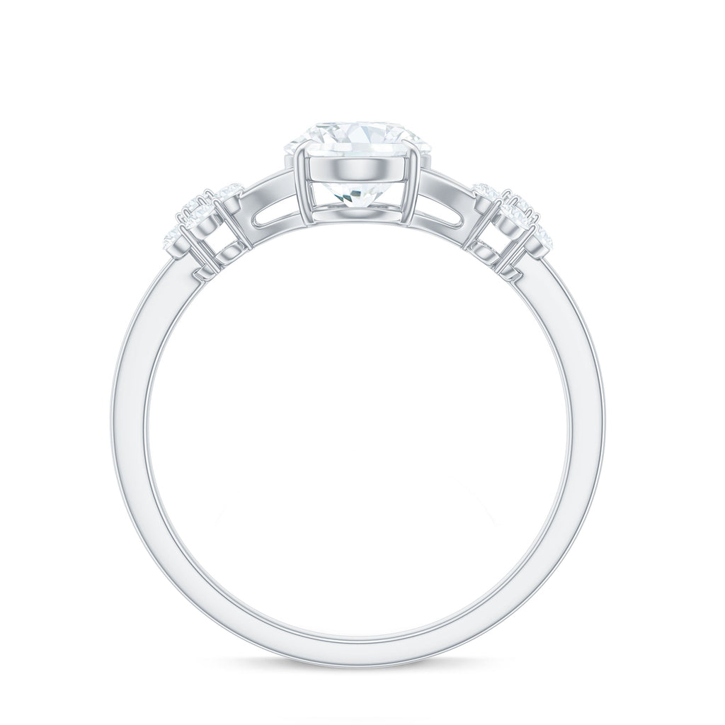1 Carat Oval Cut Zircon Flower Engagement Ring with Split Shank