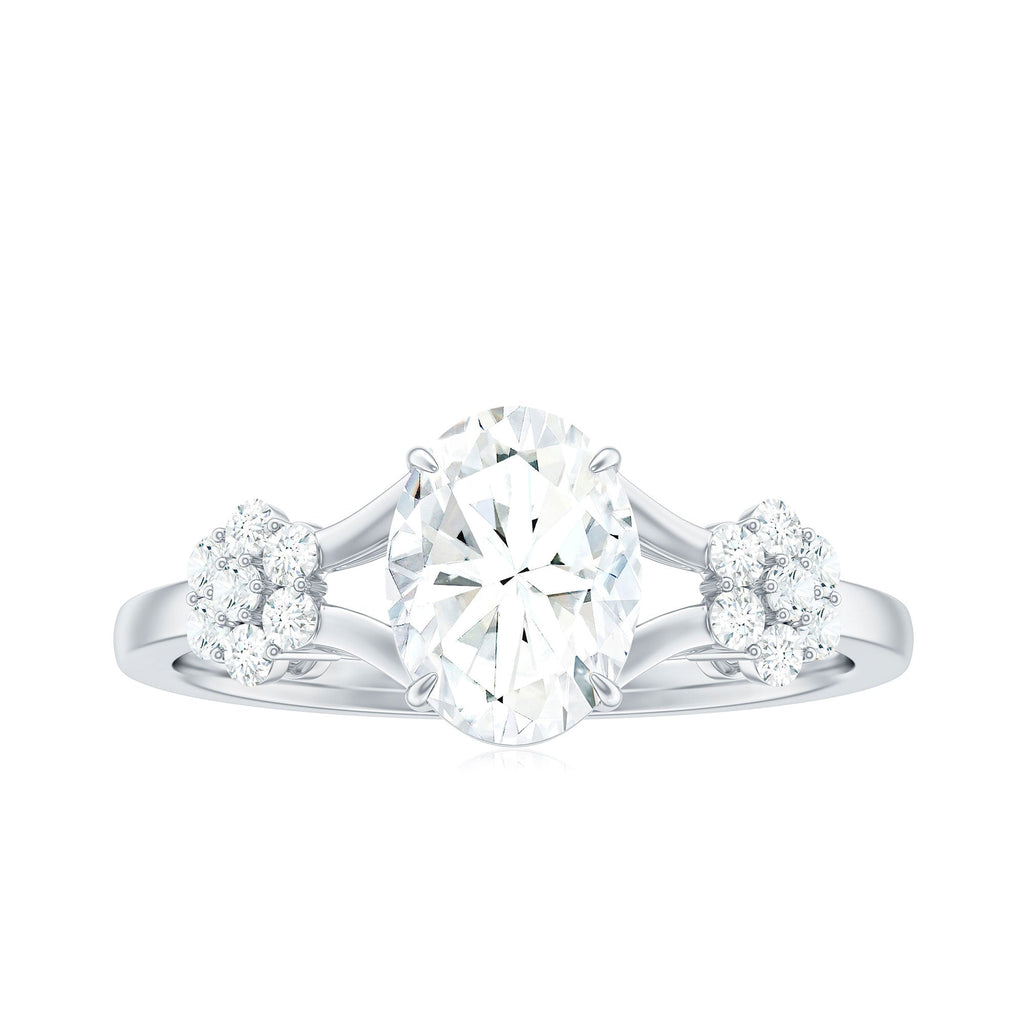1 Carat Oval Cut Zircon Flower Engagement Ring with Split Shank