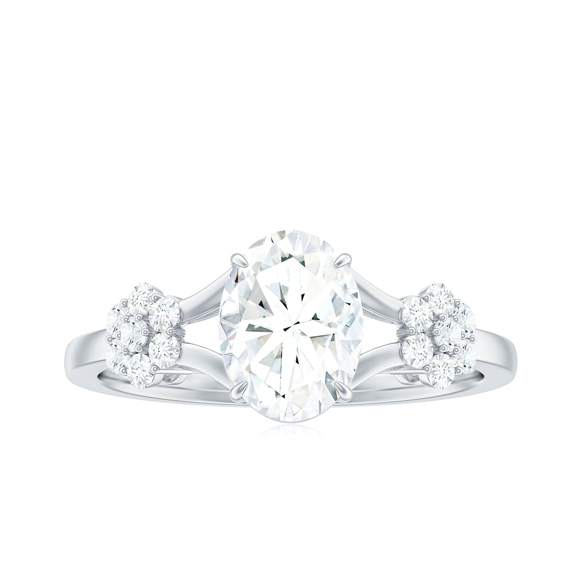 1 Carat Oval Cut Zircon Flower Engagement Ring with Split Shank