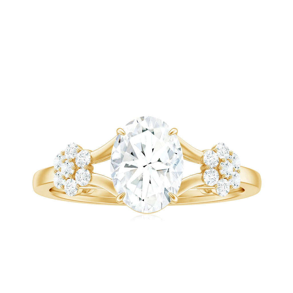 1 Carat Oval Cut Zircon Flower Engagement Ring with Split Shank