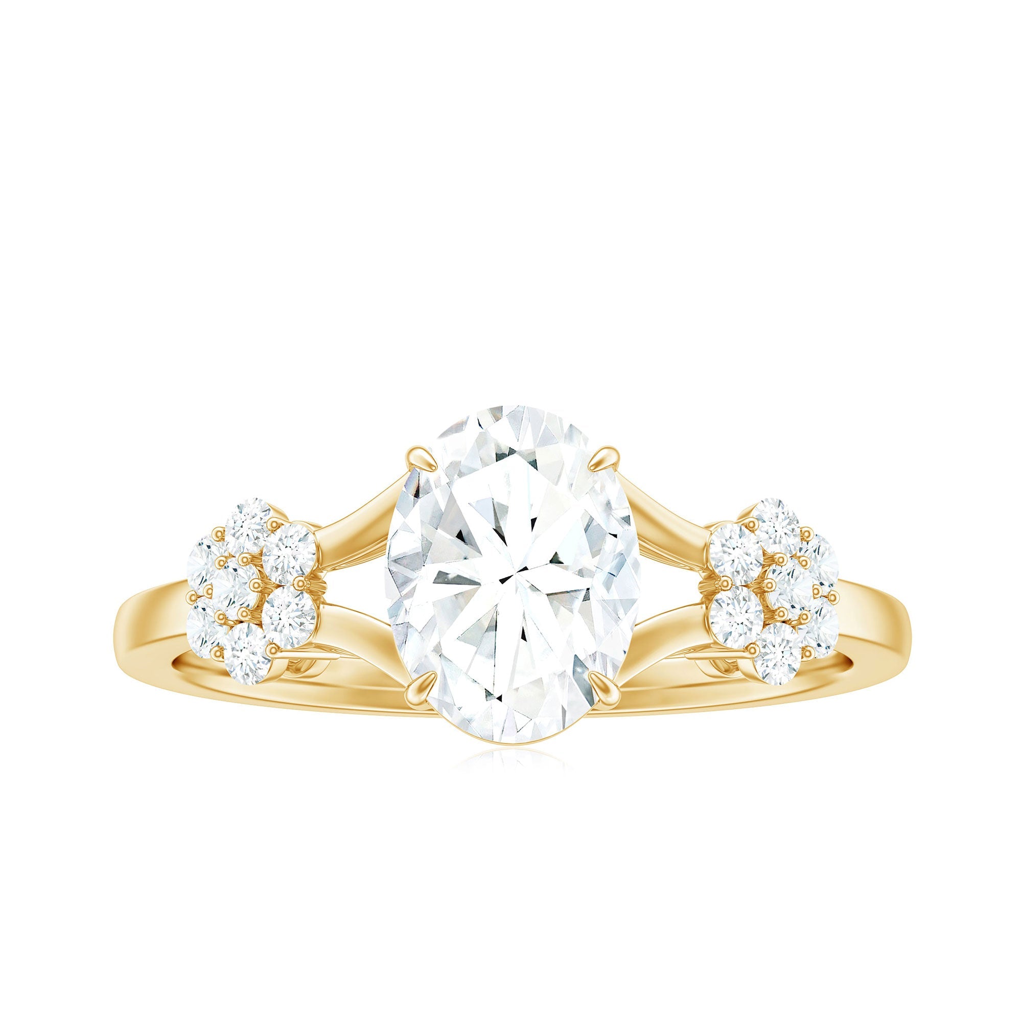 1 Carat Oval Cut Zircon Flower Engagement Ring with Split Shank