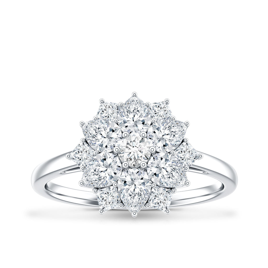 Womens Moissanite Flower Engagement Ring with Certificate
