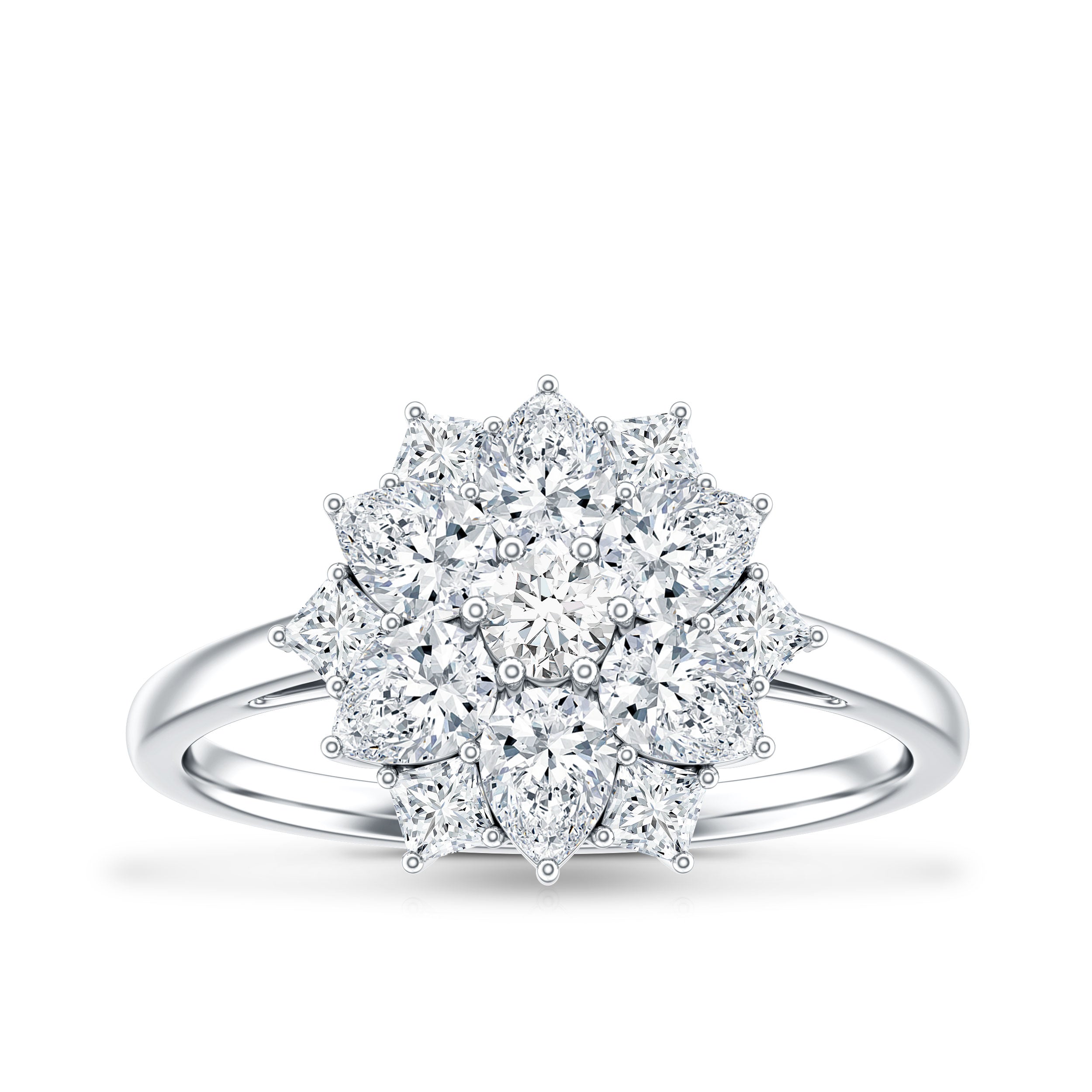 Womens Moissanite Flower Engagement Ring with Certificate