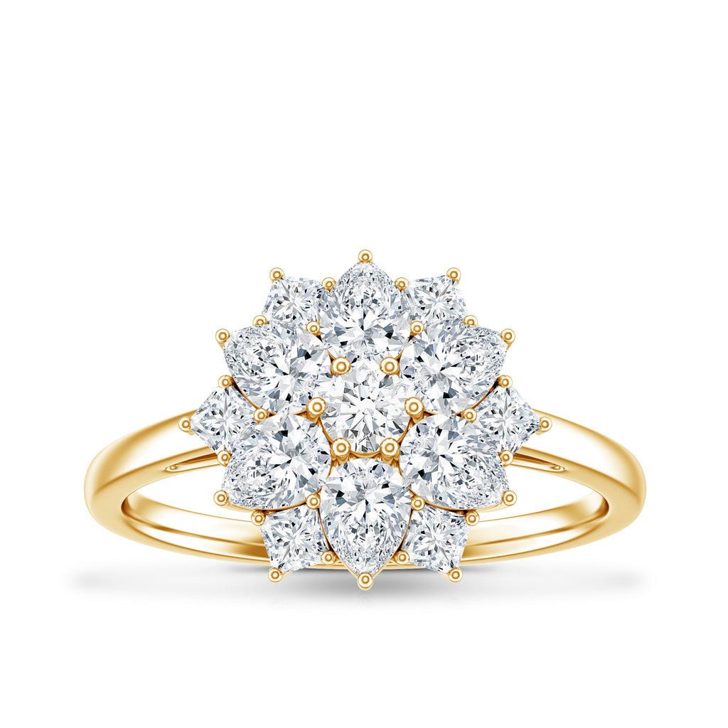 Womens Moissanite Flower Engagement Ring with Certificate