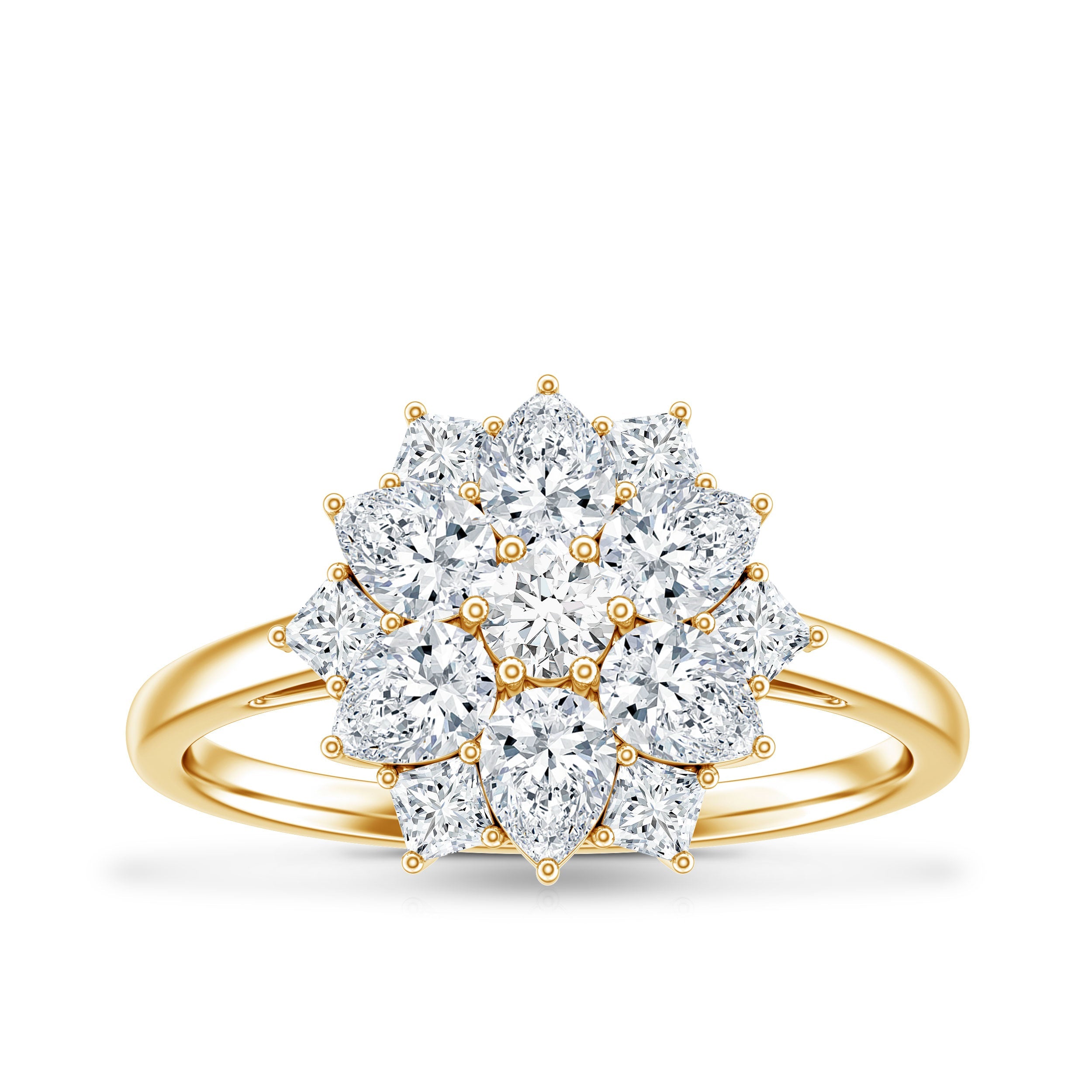 Womens Moissanite Flower Engagement Ring with Certificate