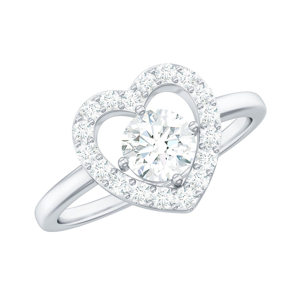 1 CT Round Cut Zircon Heart Engagement Ring with Halo