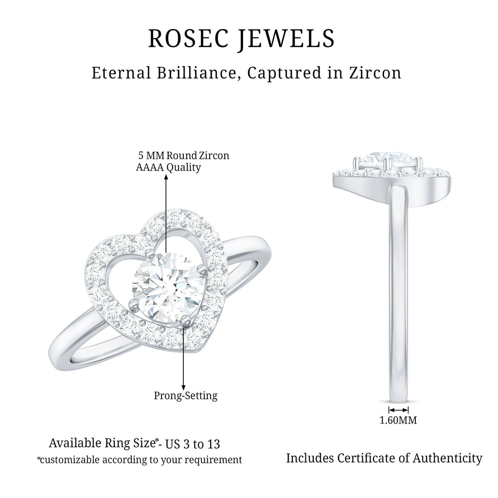 1 CT Round Cut Zircon Heart Engagement Ring with Halo