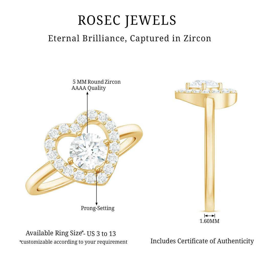 1 CT Round Cut Zircon Heart Engagement Ring with Halo