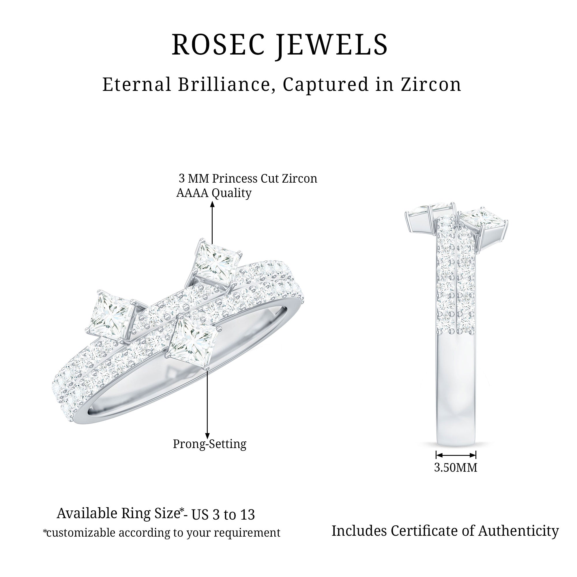 1.50 CT Designer Zircon Band Ring in Prong Setting