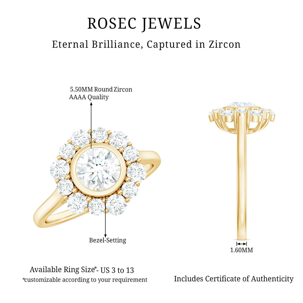 1.50 CT Bezel Set Zircon Statement Halo Engagement Ring