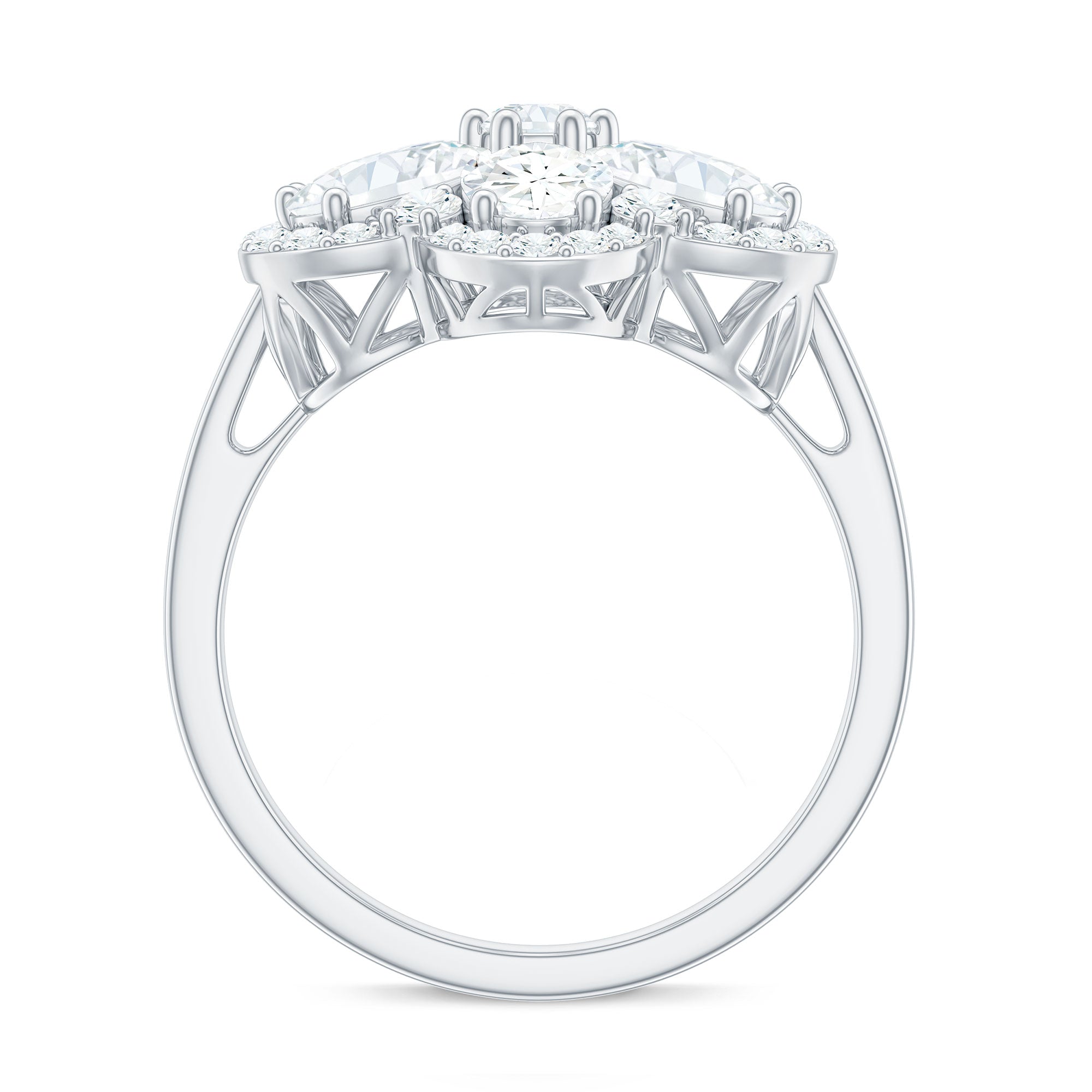 5.50 CT Oval and Round Cut Zircon Floral Statement Ring