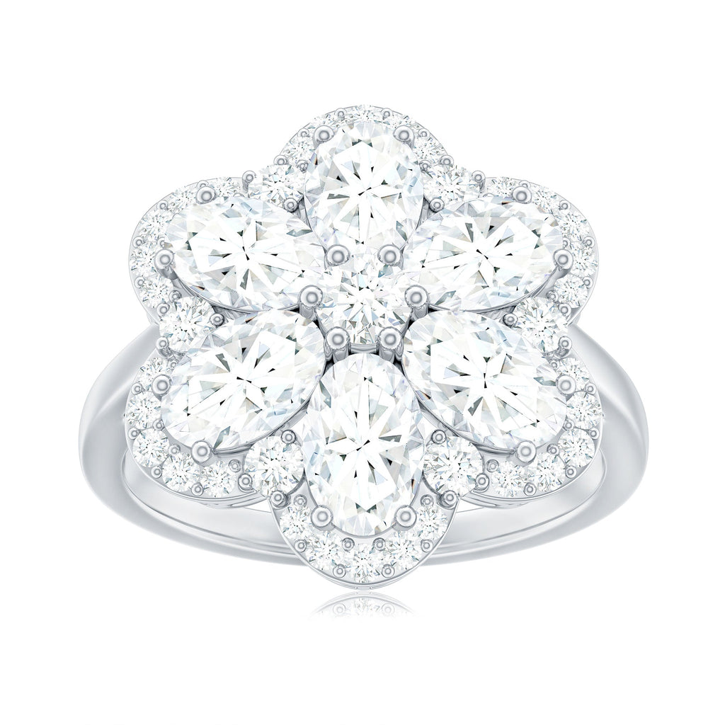5.50 CT Oval and Round Cut Zircon Floral Statement Ring