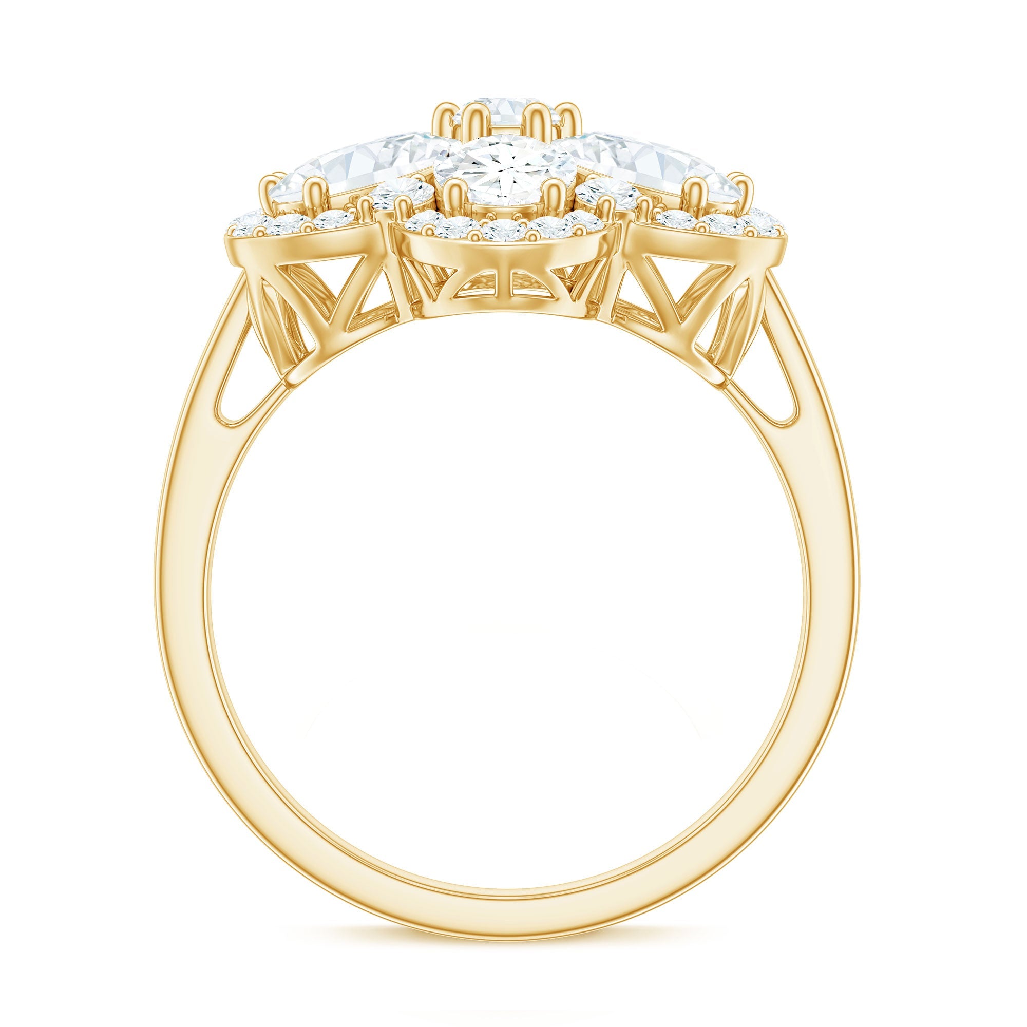 5.50 CT Oval and Round Cut Zircon Floral Statement Ring