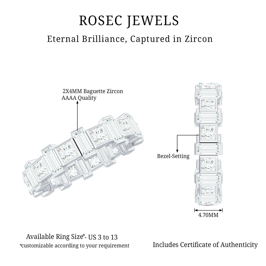 Princess and Baguette Cut Zircon Alternate Eternity Ring