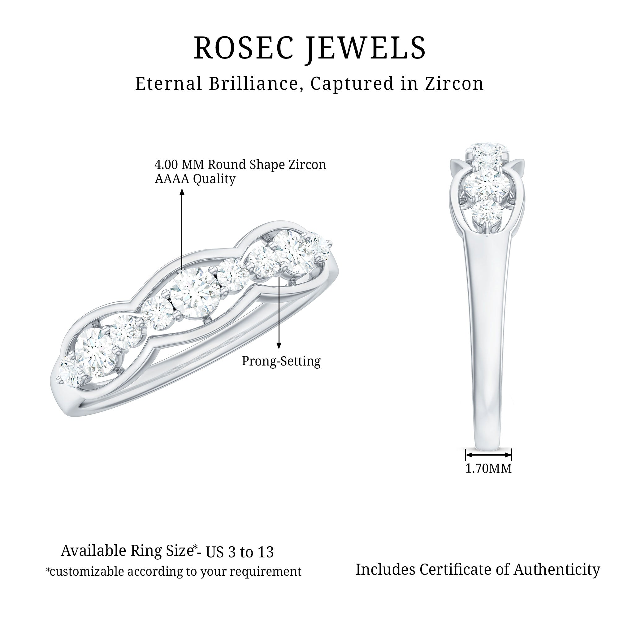 Round Cut Cubic Zirconia Anniversary Ring for Women