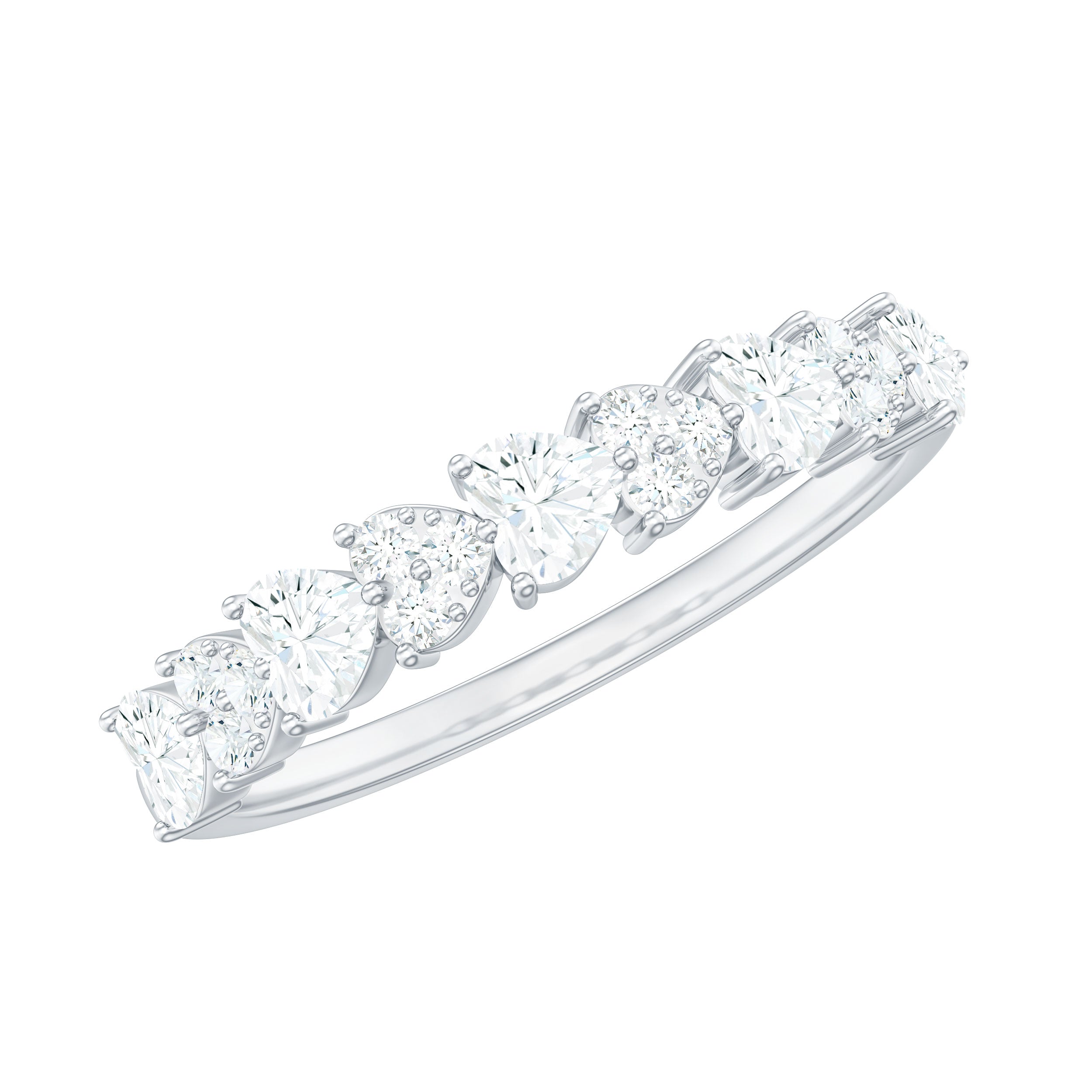 Simulated Diamond Heart Shape Half Eternity Ring