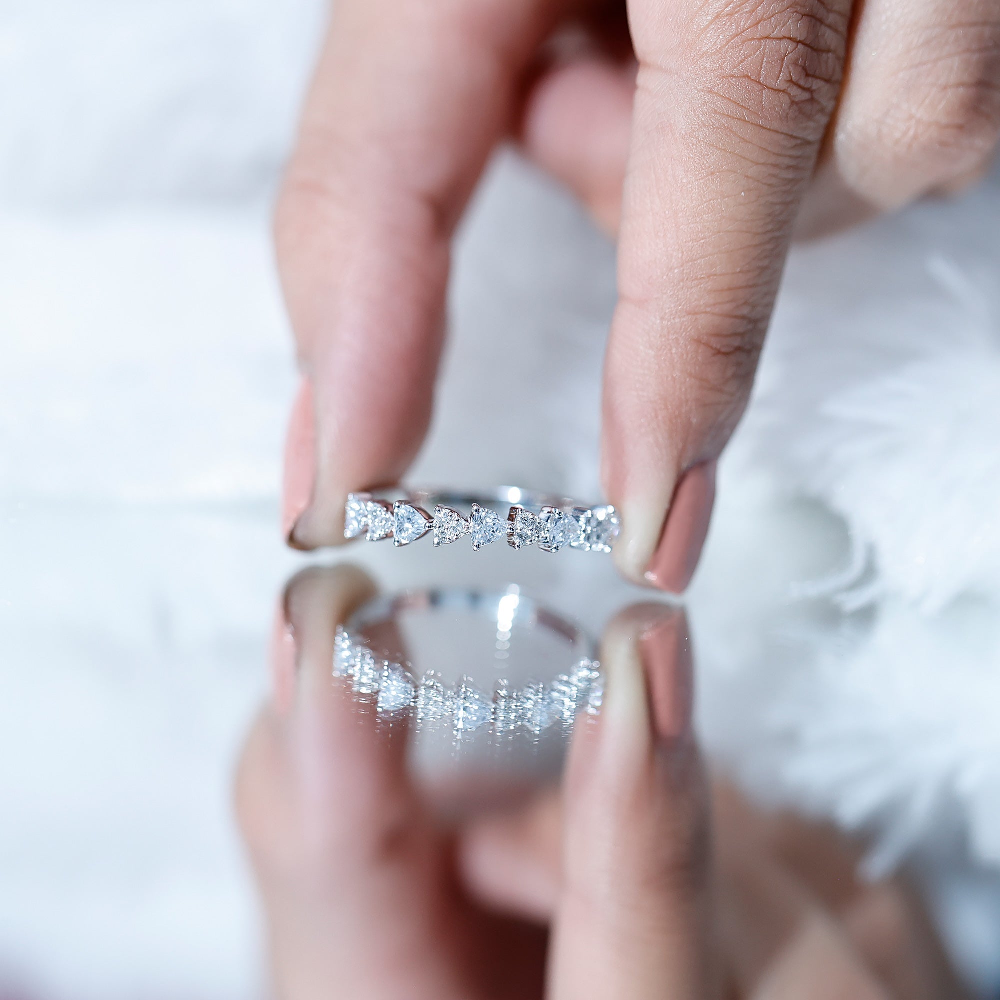 Simulated Diamond Heart Shape Half Eternity Ring