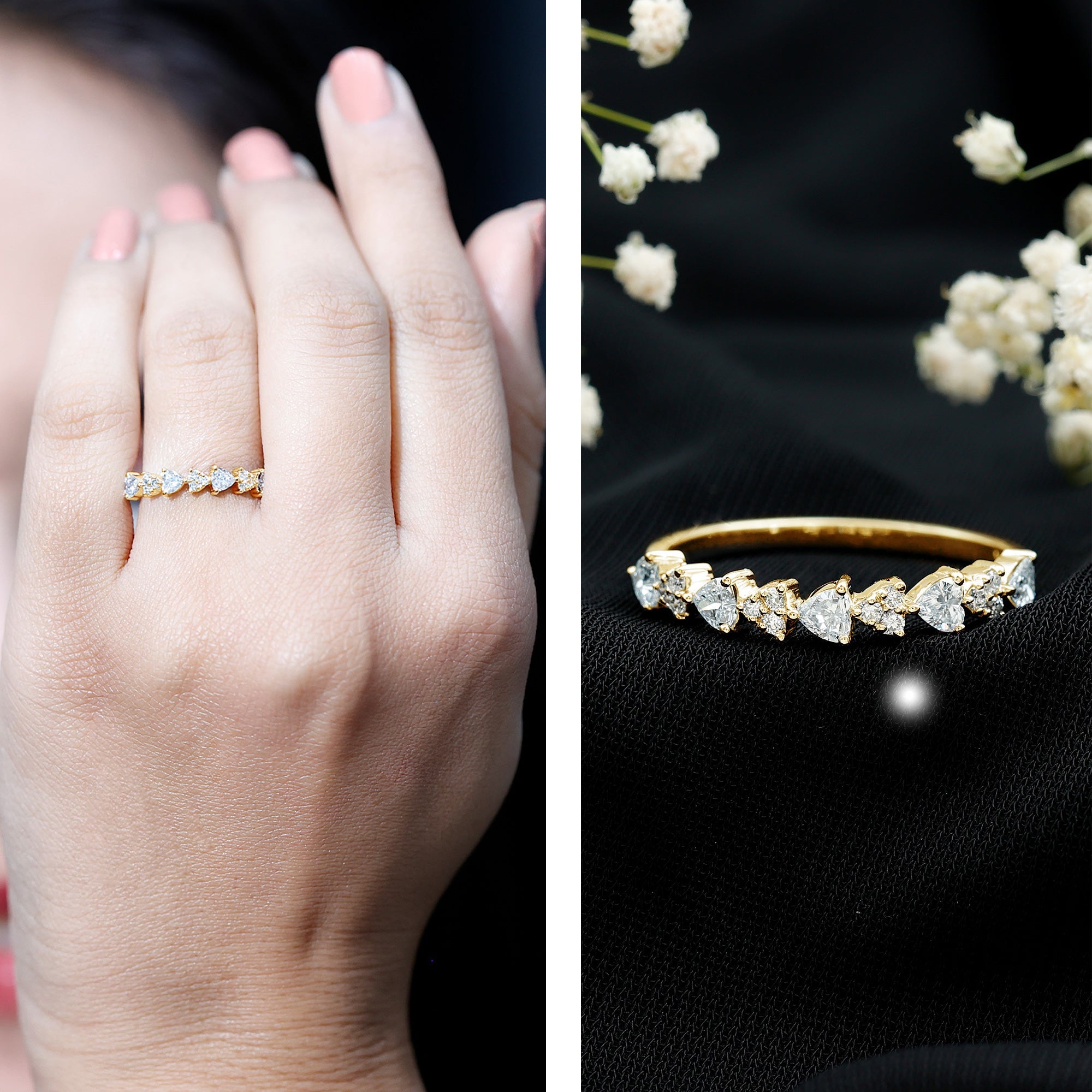 Simulated Diamond Heart Shape Half Eternity Ring