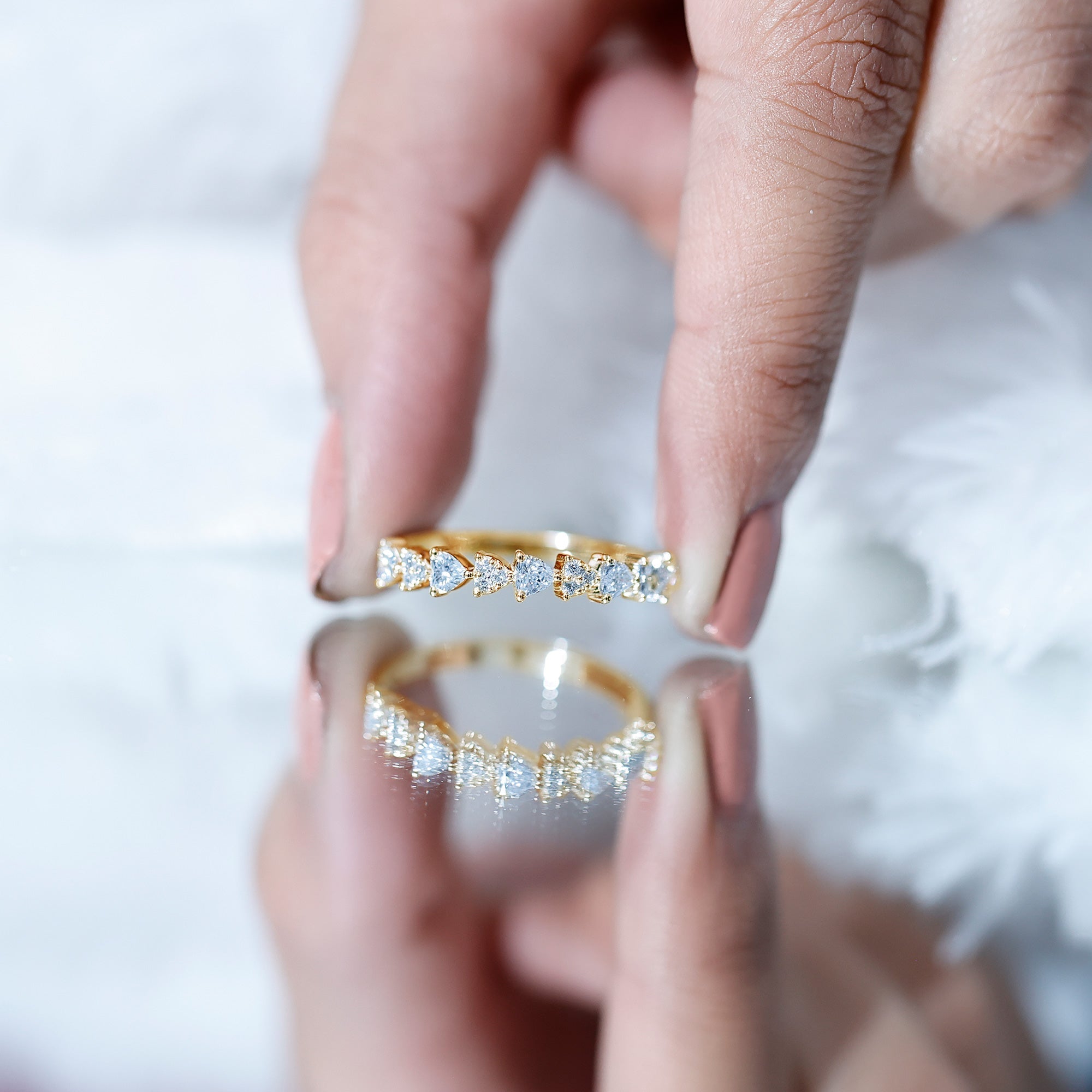 Simulated Diamond Heart Shape Half Eternity Ring