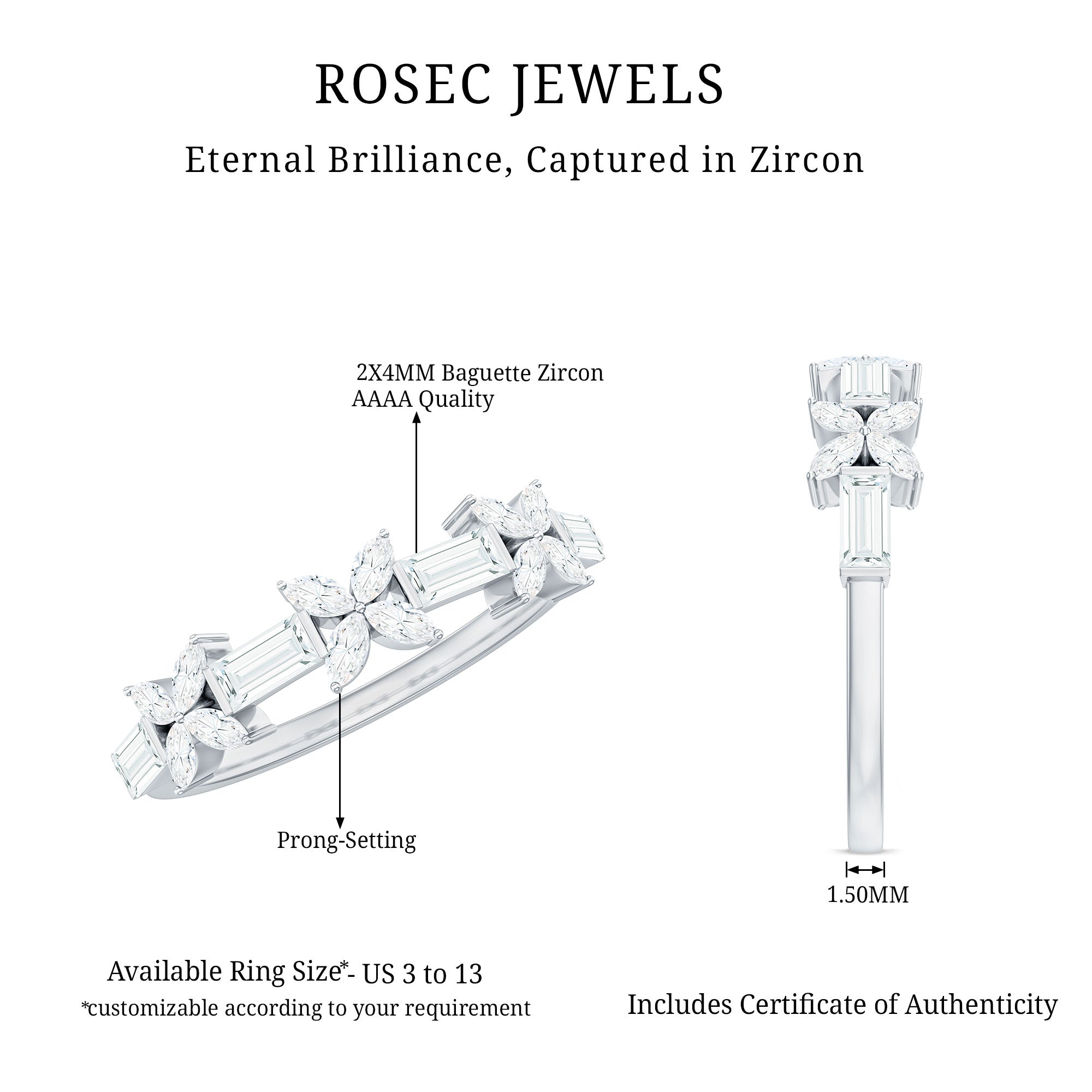 Marquise and Baguette Cut Simulated Diamond Flower Half Eternity Ring