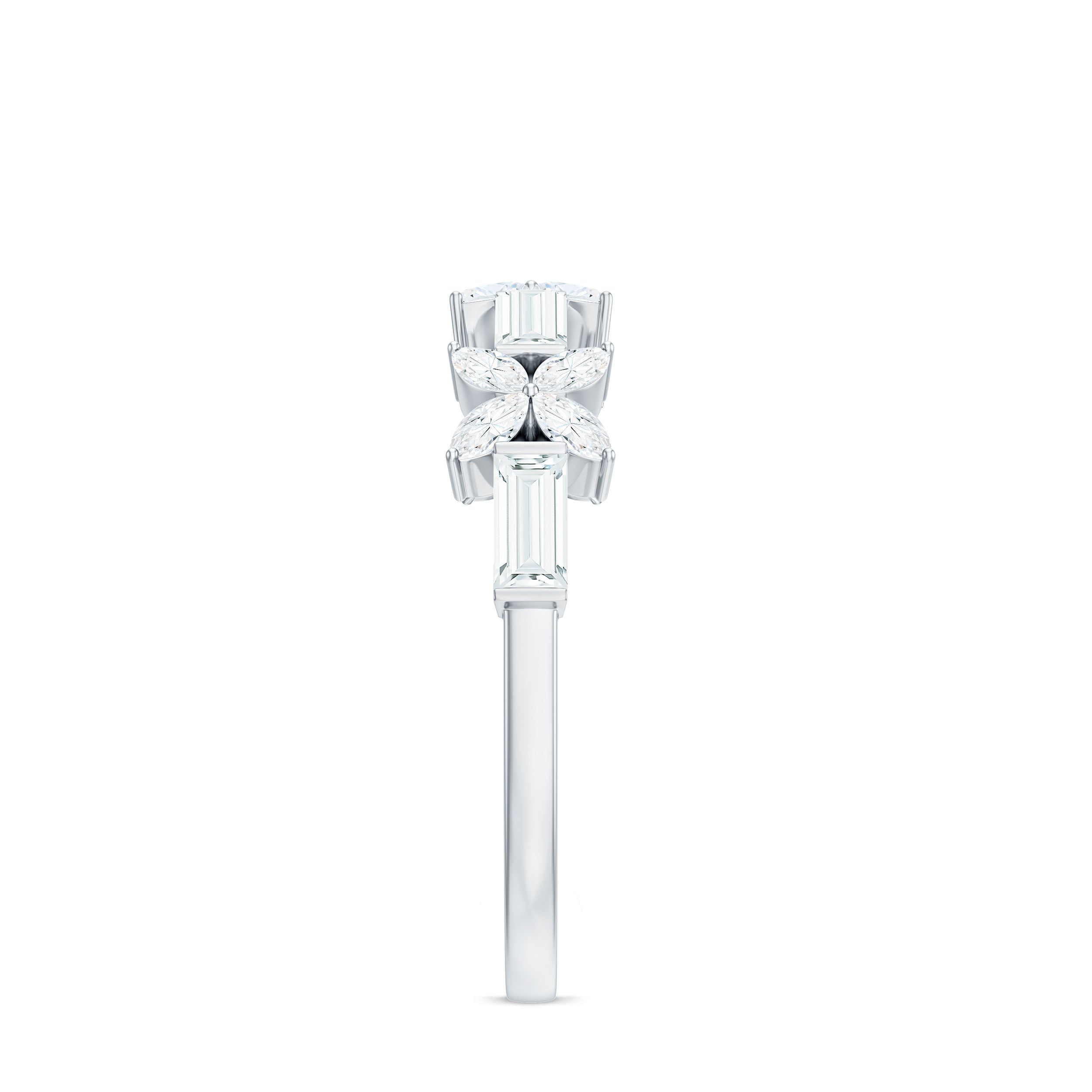 Marquise and Baguette Cut Simulated Diamond Flower Half Eternity Ring