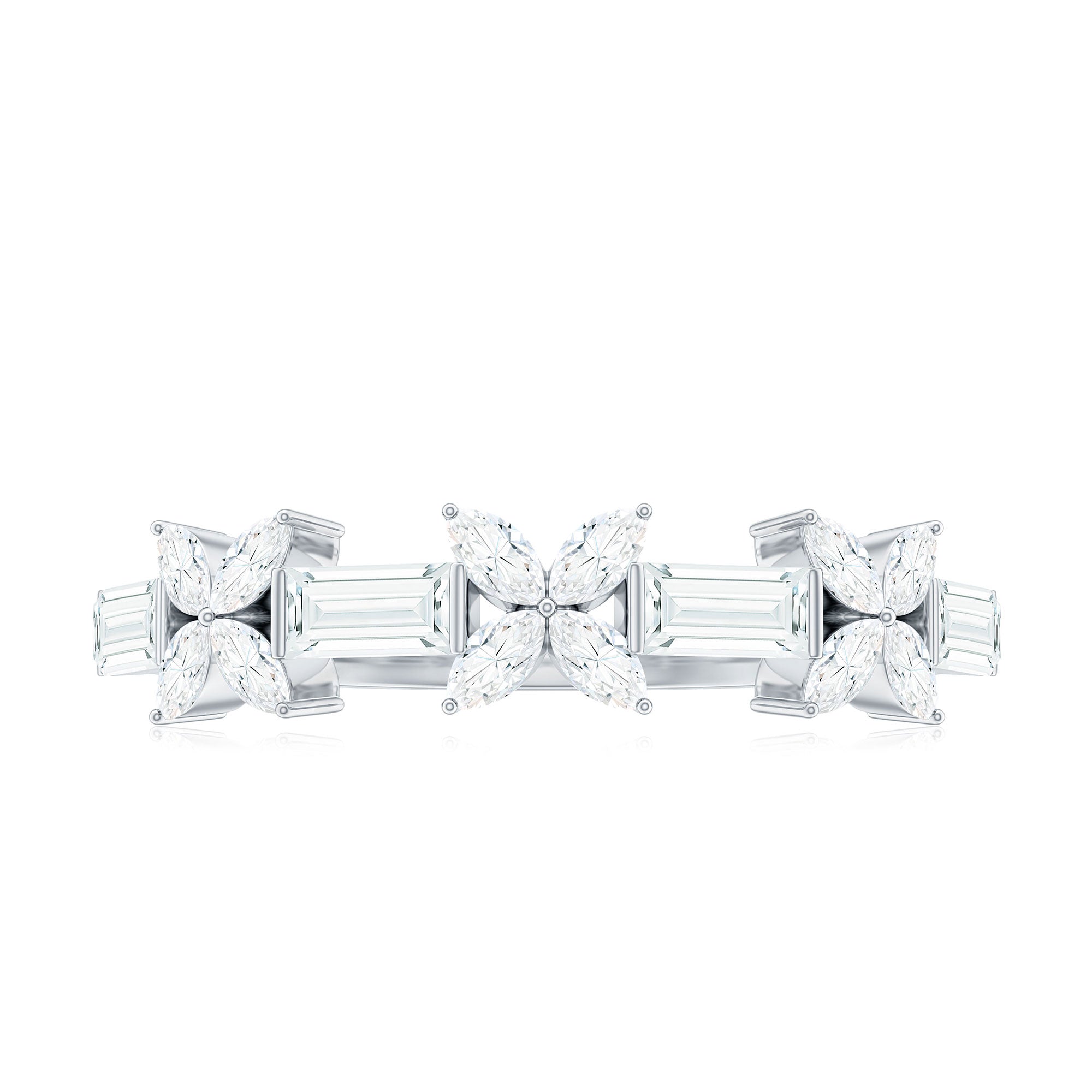 Marquise and Baguette Cut Simulated Diamond Flower Half Eternity Ring