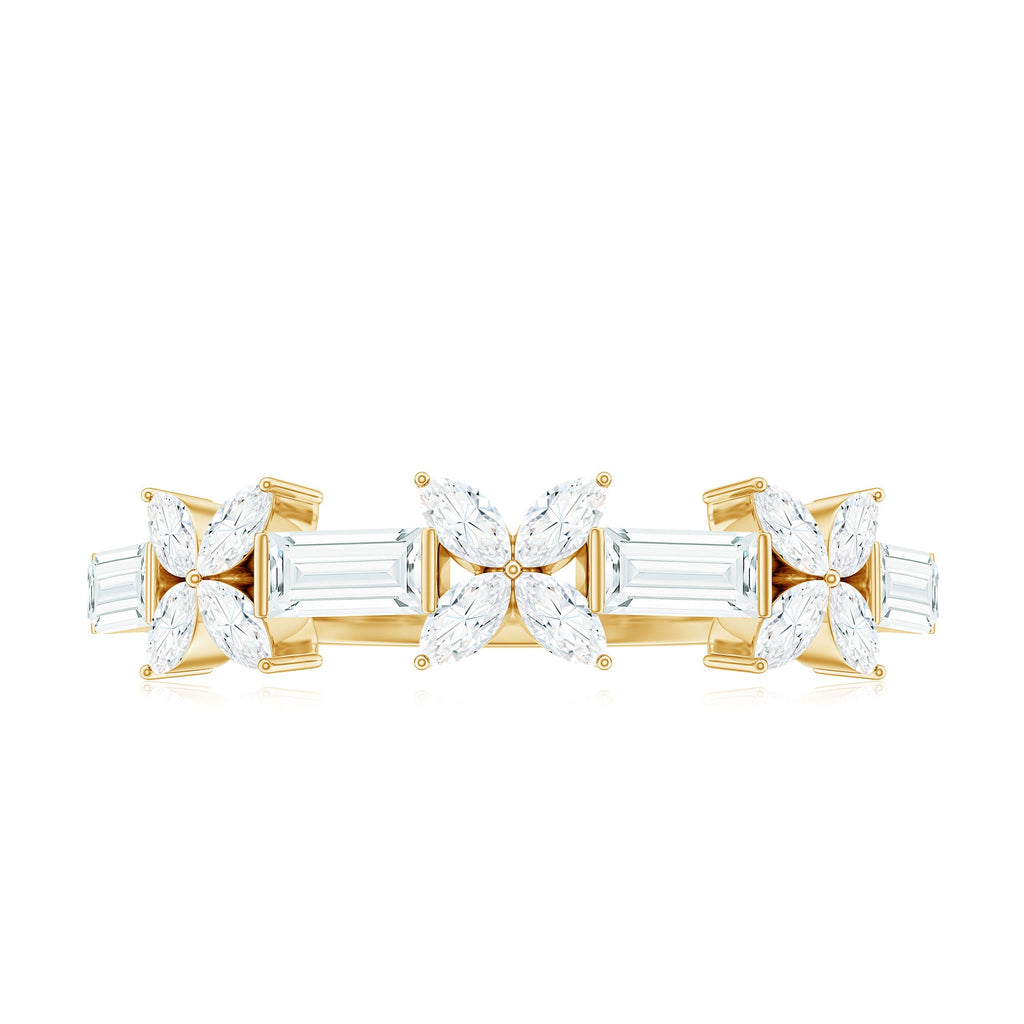 Marquise and Baguette Cut Simulated Diamond Flower Half Eternity Ring
