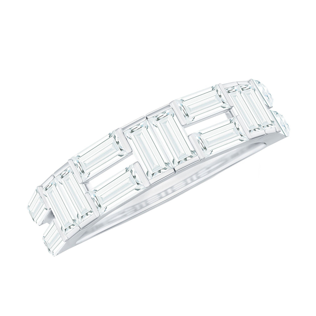 Baguette Cut Zirconia Half Eternity Wedding Band Ring
