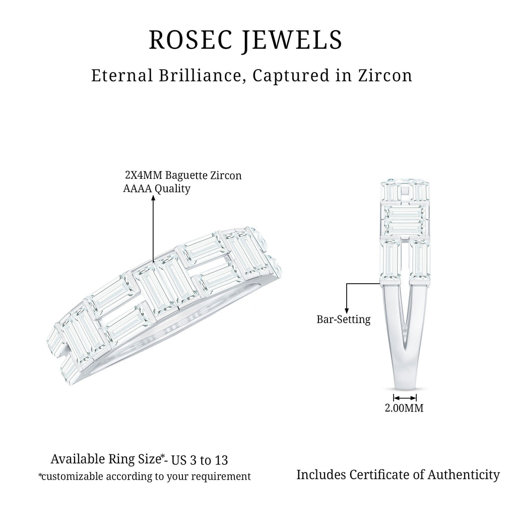 Baguette Cut Zirconia Half Eternity Wedding Band Ring