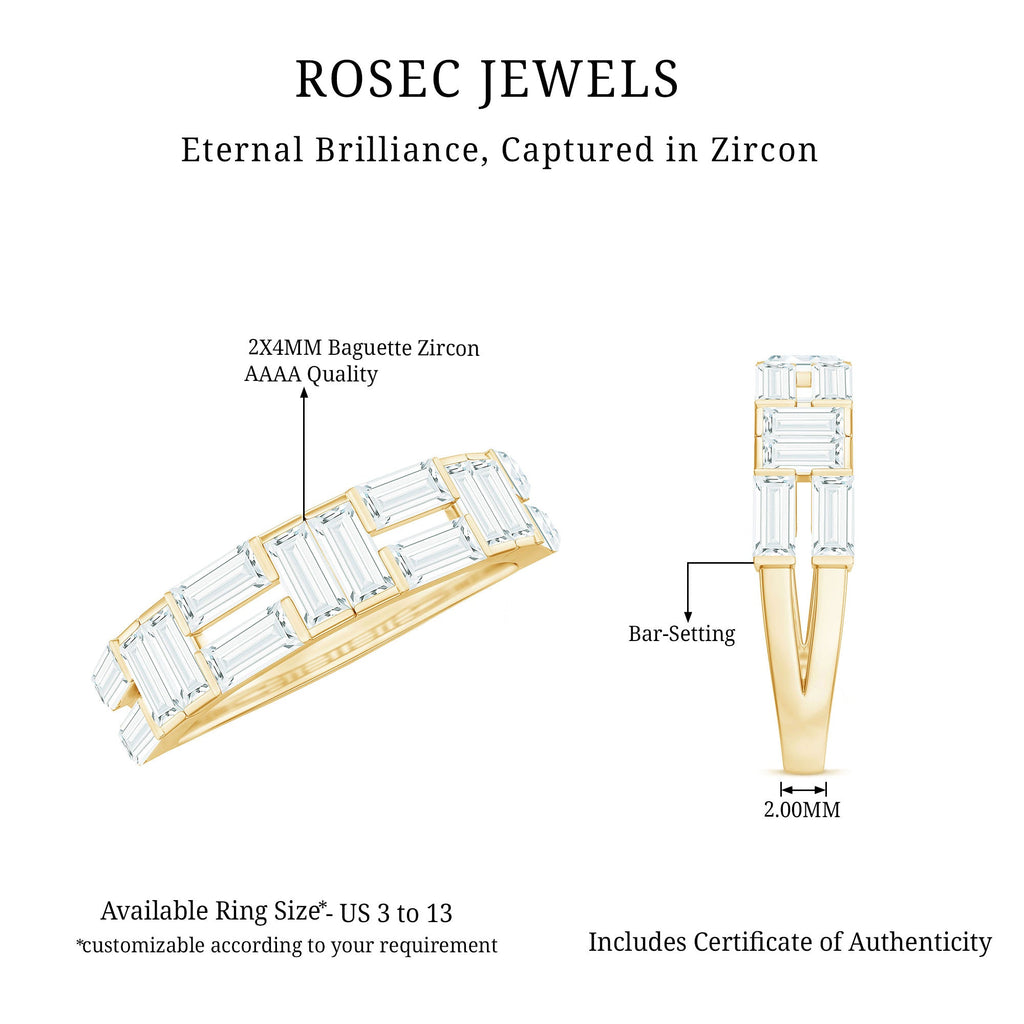 Baguette Cut Zirconia Half Eternity Wedding Band Ring