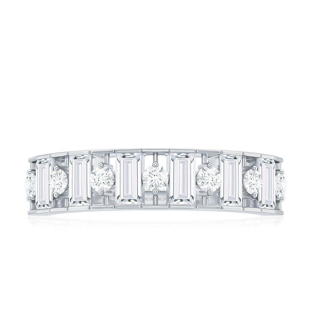 Baguette and Round Cut Zircon Classic Half Eternity Ring