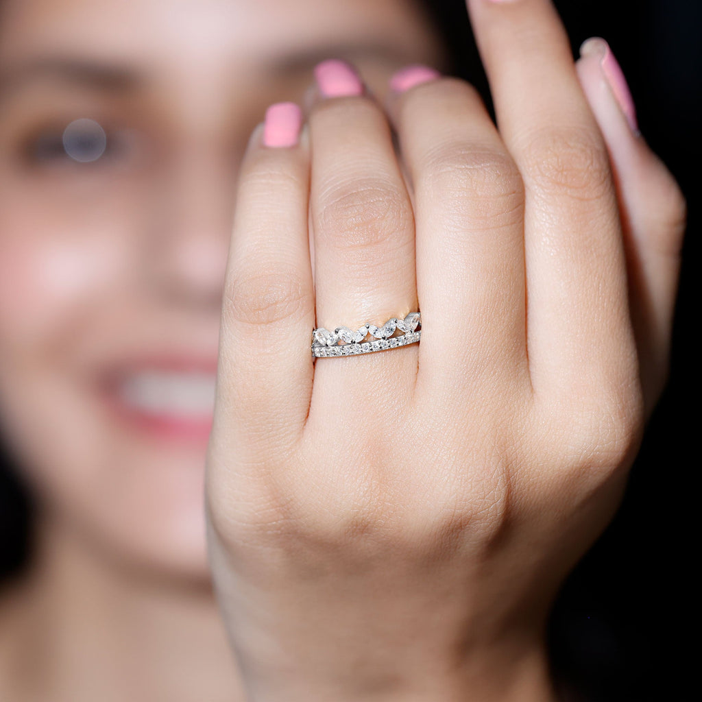 Marquise and Round Cut Zircon Half Eternity Stackable Ring