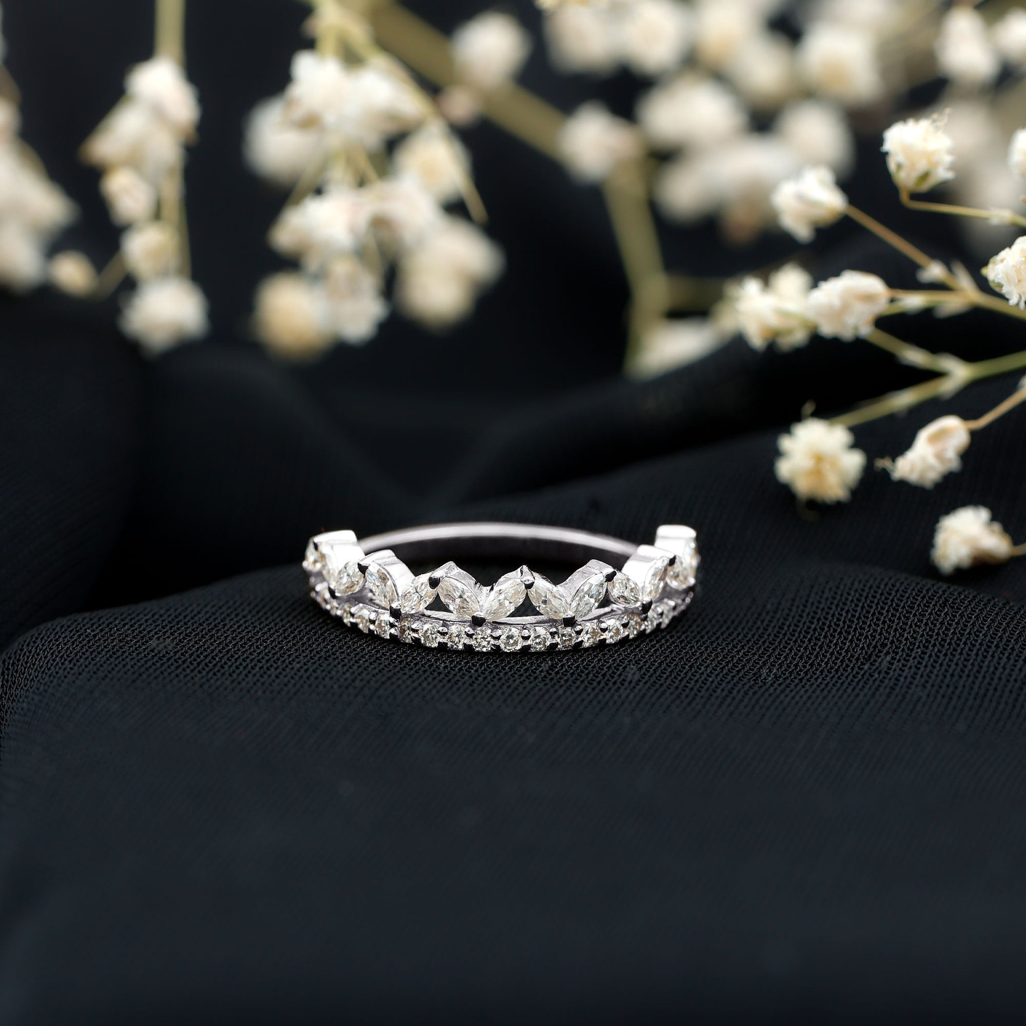 Marquise and Round Cut Zircon Half Eternity Stackable Ring