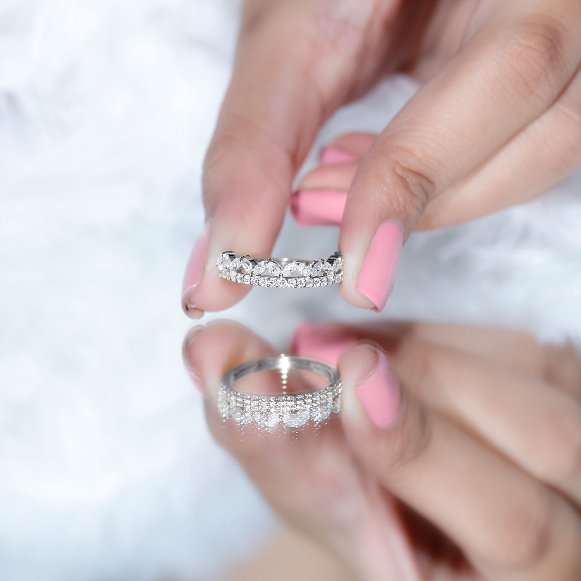 Marquise and Round Cut Zircon Half Eternity Stackable Ring