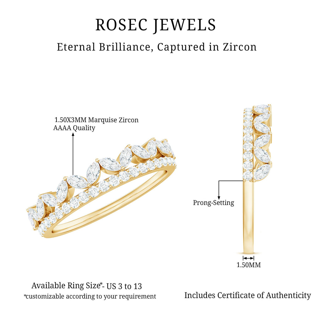 Marquise and Round Cut Zircon Half Eternity Stackable Ring