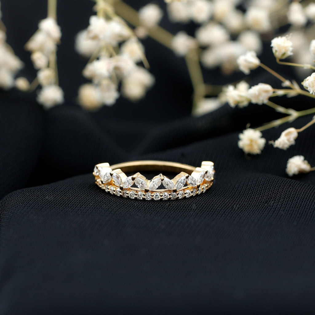 Marquise and Round Cut Zircon Half Eternity Stackable Ring