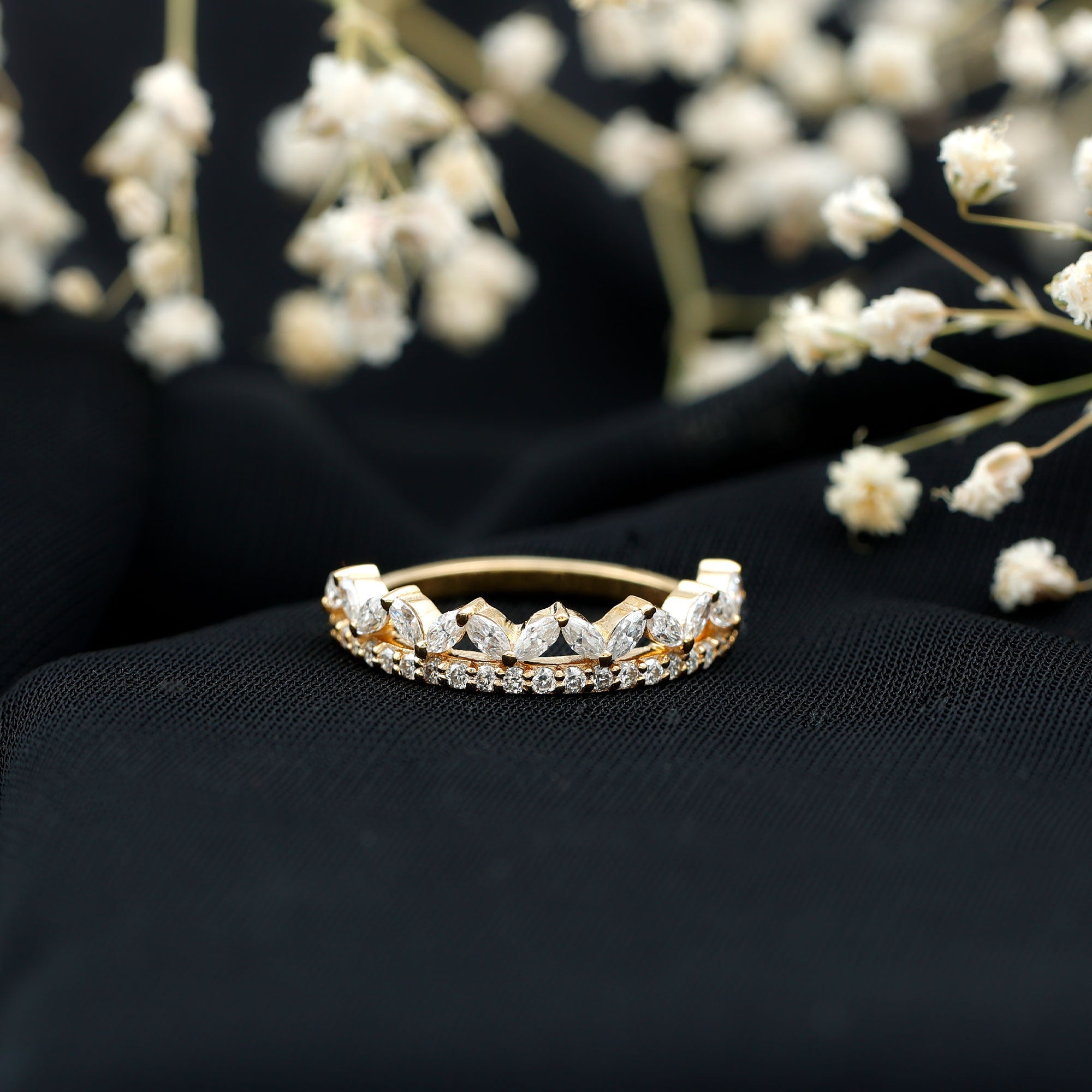 Marquise and Round Cut Zircon Half Eternity Stackable Ring