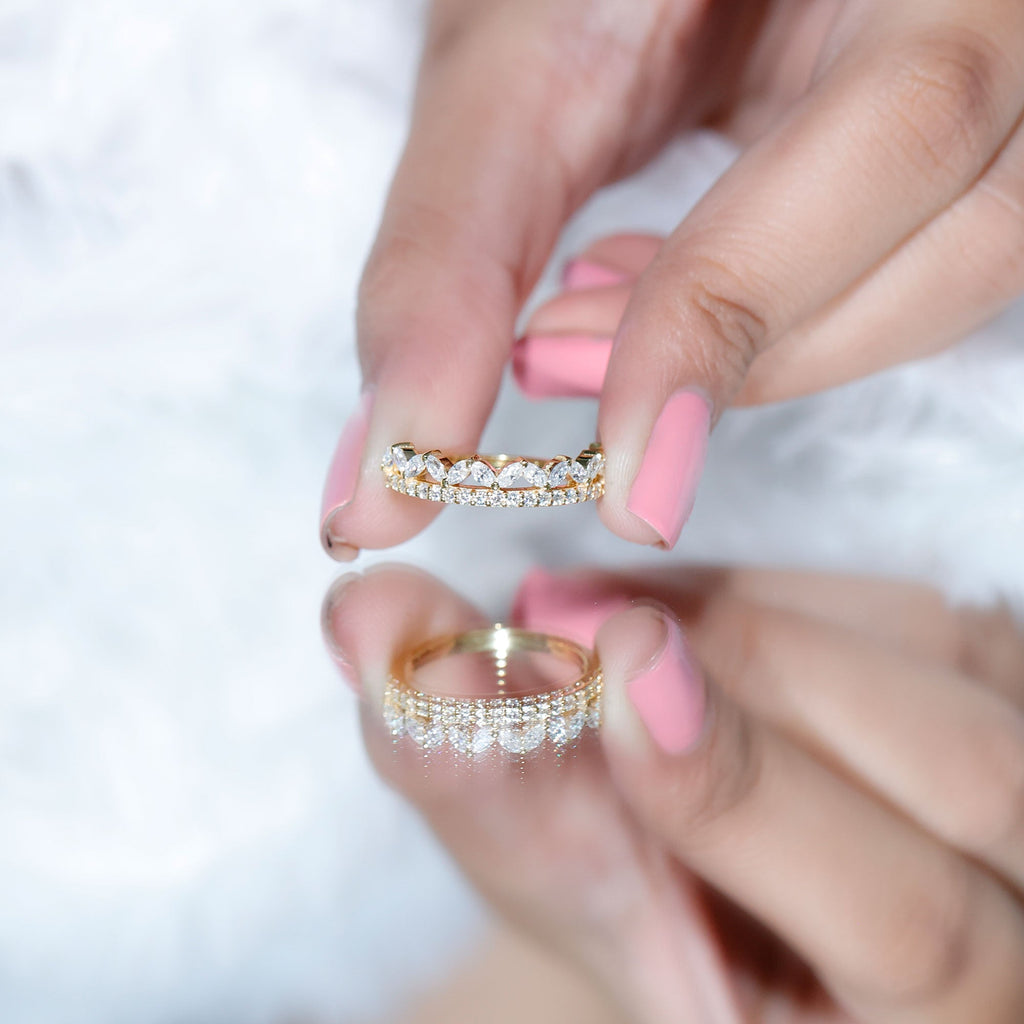 Marquise and Round Cut Zircon Half Eternity Stackable Ring