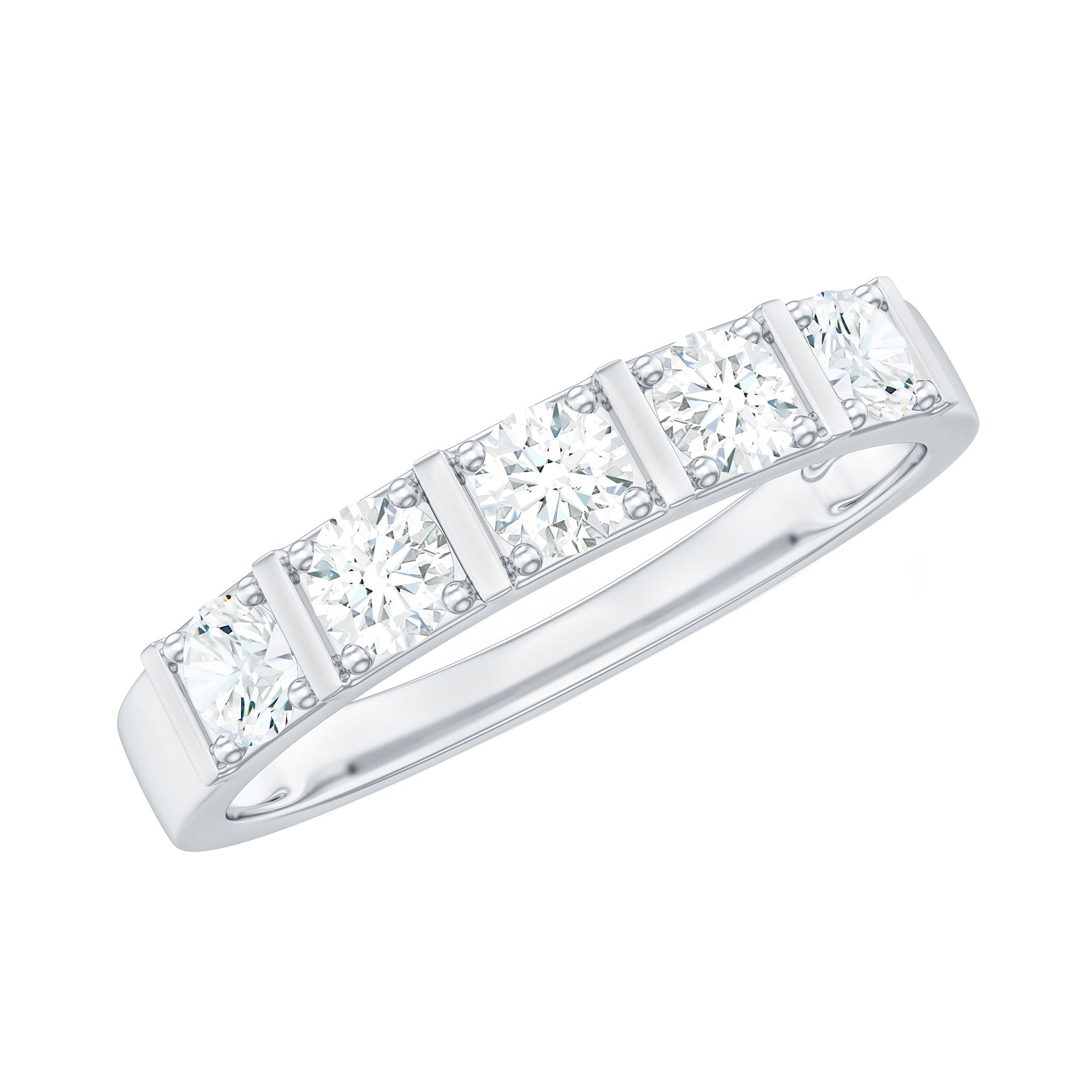 Round Cut Certified Moissanite Five Stone Anniversary Band for Men