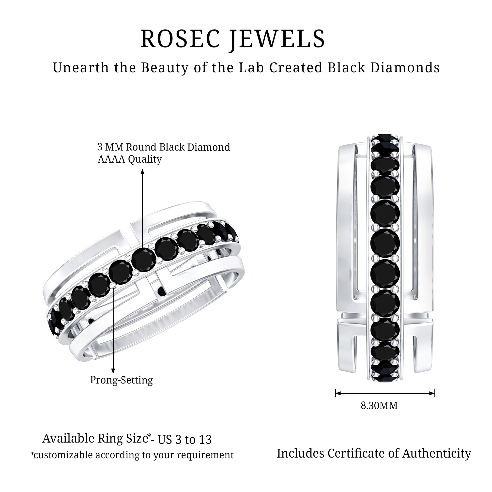 Certified Lab Created Black Diamond Wedding Band for Men