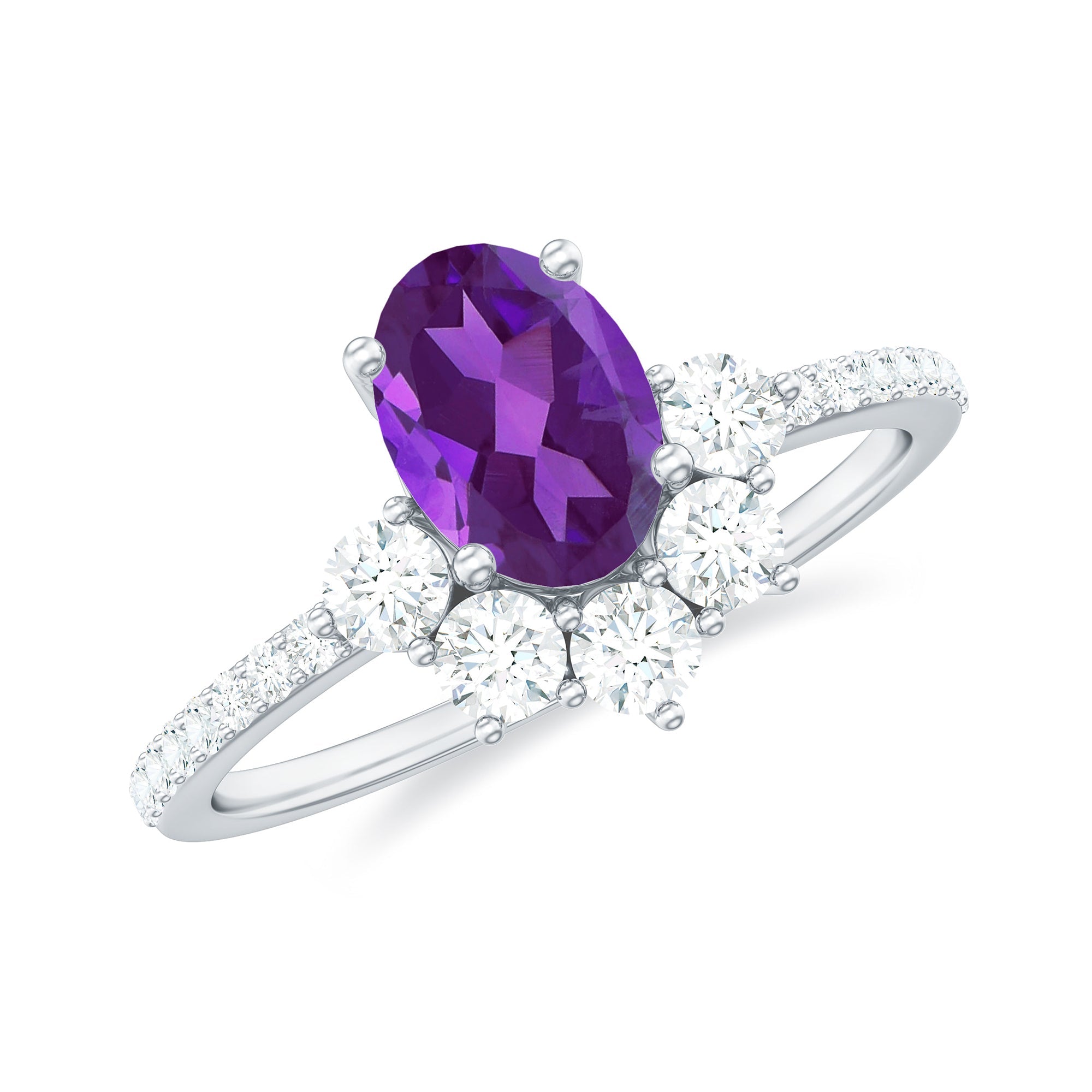 1 Carat Oval Amethyst Engagement Ring with Diamond Half Halo