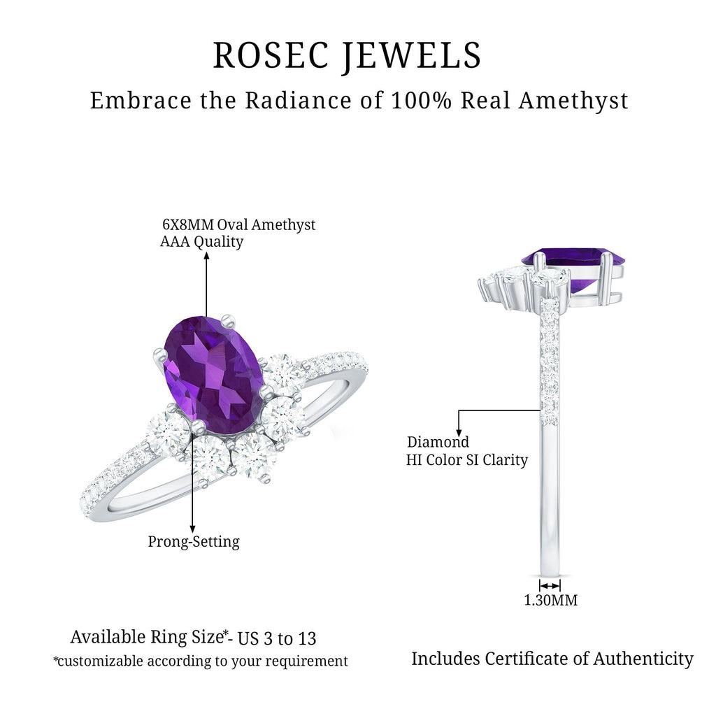 1 Carat Oval Amethyst Engagement Ring with Diamond Half Halo