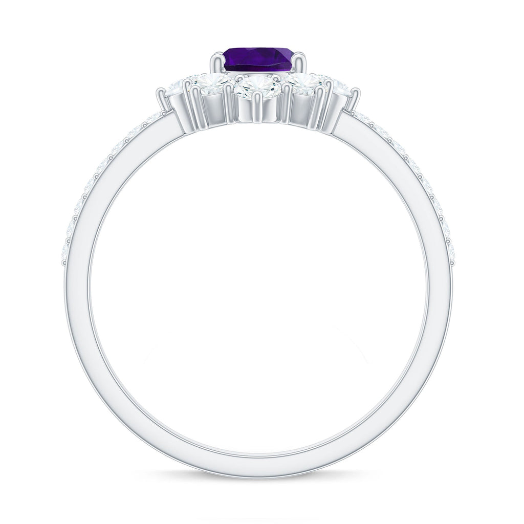 1 Carat Oval Amethyst Engagement Ring with Diamond Half Halo